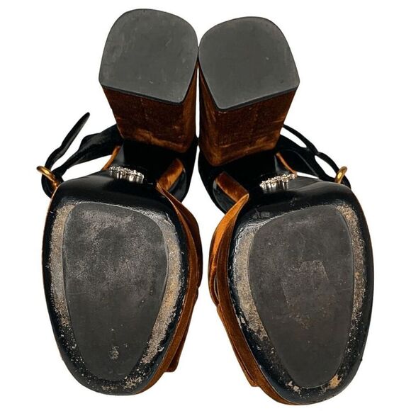 Prada Two-Tone Platform Velvet Strappy Sandals EU 38.5 Orange Chunky High Heel - Picture 10 of 11